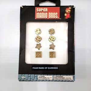 Nintendo Super Mario Bros. Earrings 4 Pairs Boxed Set 8-Bit Pixel Art 2018 Think